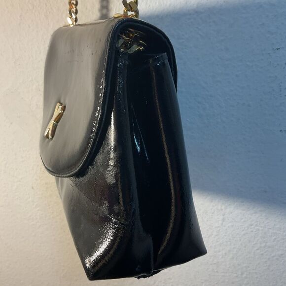 Paloma Picasso Black Gold X Crossbody Bag Chain Link Strap Patent Leather Small - Picture 7 of 14